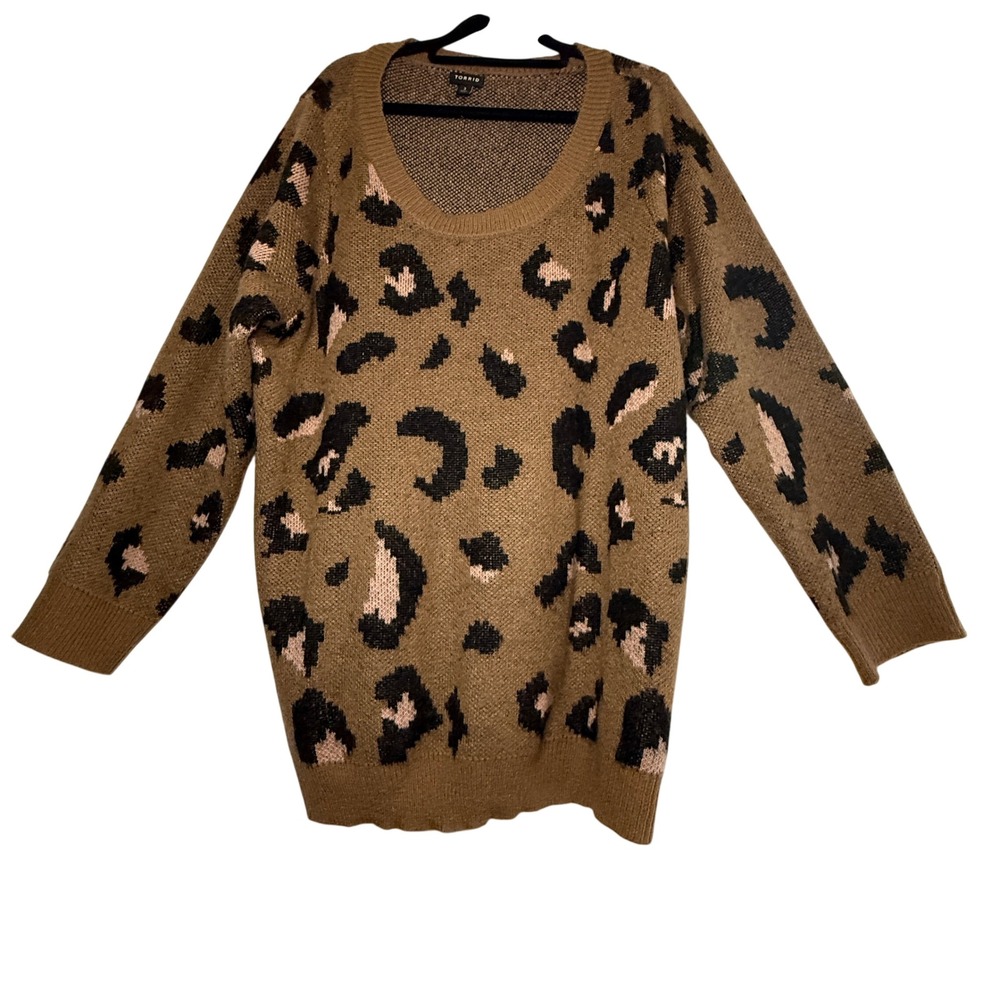 Torrid Leopard Print Tunic Sweater Size 3 3X Brown Black Pink Plus Size Cozy